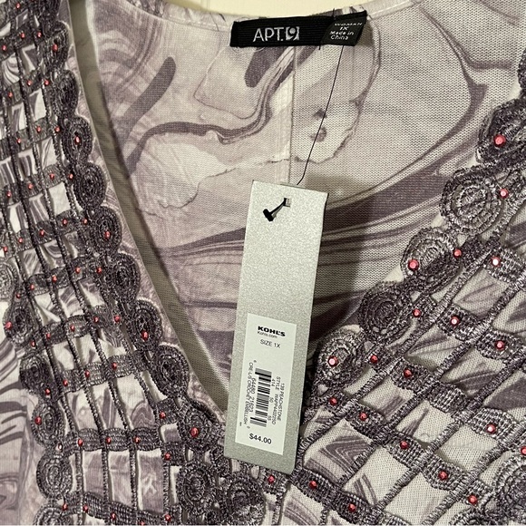 APT 9 Pink Marble Crochet V-Neck Blouse GemsPlus Size 1X NEW - Picture 4 of 10